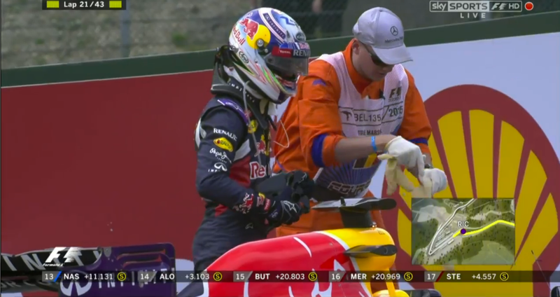 Illustration for article titled Caption This: Daniel Ricciardo Looks Confused About His Busted F1 Car